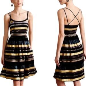 Anthropologie Wolven Ada Stripe Velvet Party Cocktail Fit Flare Dress Size 0